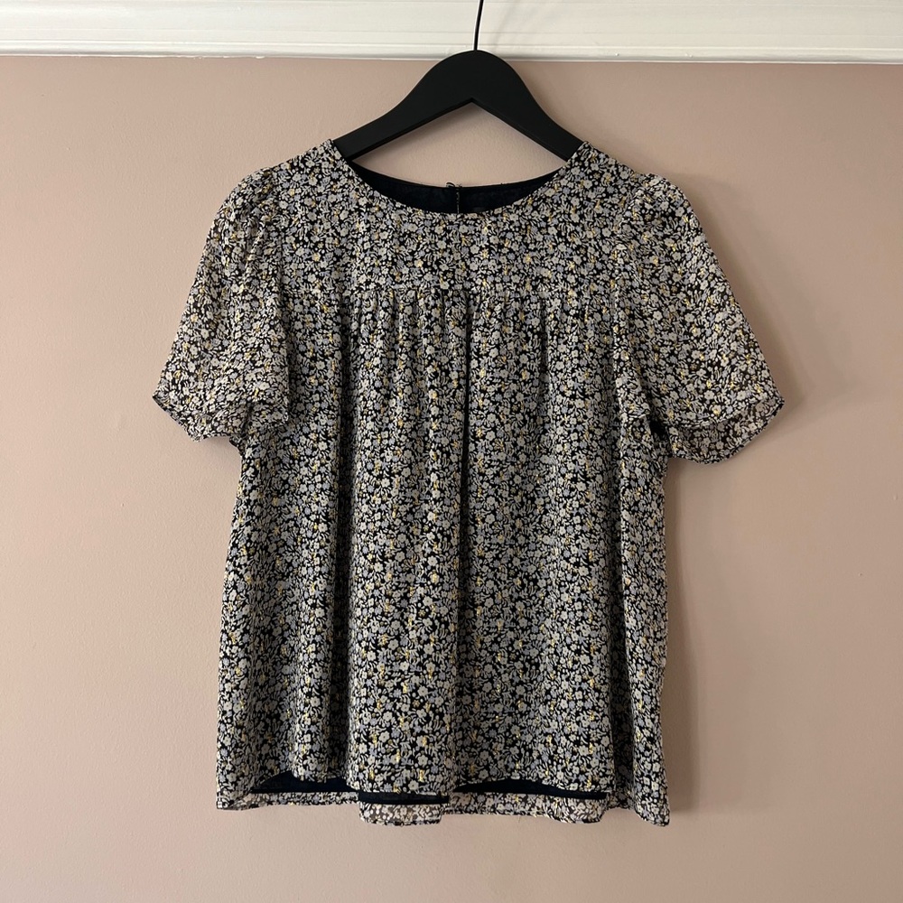 J Crew floral and gold baby doll top